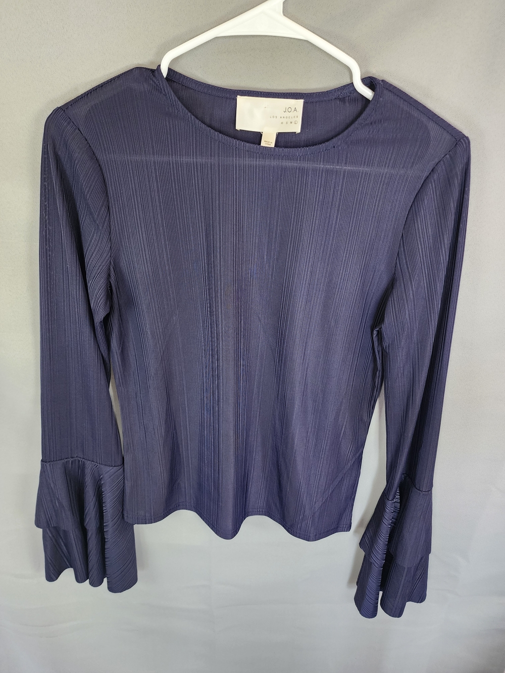 J.O.A. Navy Ribbed Long-Sleeve Top with Tiered Ruffle Cuffs